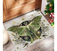 Luna Moth Door Mats Indoor, Machine Washable Soft Dirt Trapper Non-slip Doormats, Celestial Theme Floor Mats For Inside, Front Back Door, Pets and Dogs (80 x 120 cm,green)