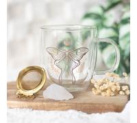 Luna Moth Double Walled Glass Mug with Crystal Tea Infuser