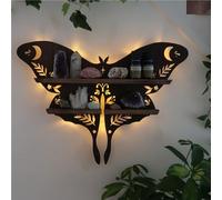 Luna Moth Lamp Crystal Shelf Floating Shelves Wall Mounted Butterfly Lamp Floating Shelf With Light Vintage Boho Hanging Crystal Display Shelf Wood Wall Shelf Small Crystal Holder ( Color : Swallowtai