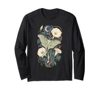 Luna Moth Moonflower Celestial Botanical Art Long Sleeve T-Shirt