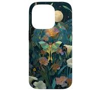 Luna Moth Wildflower Floral Pattern Stained Trendy Celestial Case for iPhone 14 Pro