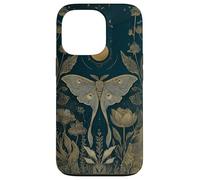 Luna Moth Wildflower Plant Pattern Sage Green Celestial Case for iPhone 13 Pro