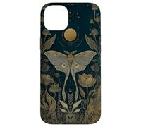 Luna Moth Wildflower Plant Pattern Sage Green Celestial Case for iPhone 14 Plus