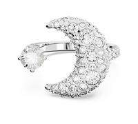Swarovski Luna Open Ring with White Crystals and Moon Motif in a Rhodium Plated Setting, from the Swarovski Luna Collection, Size 52