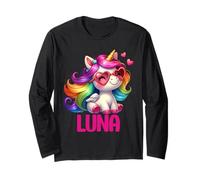 Luna Personalized Name Colorful Unicorn Women Girls Long Sleeve T-Shirt