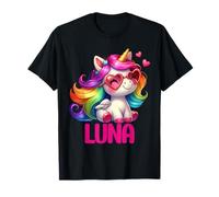 Luna Personalized Name Colorful Unicorn Women Girls T-Shirt