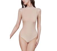 Luna & Sun Women Mock Turtle Neck Sexy Bodysuits Sleeveless Tank Top Jumpsuit Leotard Double Lined Shapewear, Nude, Medium