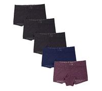 LUNA & SUN Women Underwear Soft Stretch Comfort Sexy Lace Hipster Cheeky Boyshorts Brief, Black, Black, Black, Navy, Burgundy (5pcs), M