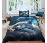 Luna Wolf 3D Print Wolf Quilt Cover Comforter Covers Duvet Cover for Teens And Adults Soft Microfiber with Pillow Cases with Zipper Closure Bedding Set 2 Pieces Single（135x200cm）