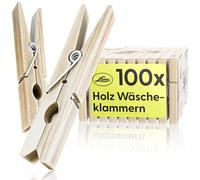 Luna® Wooden Clothes Pegs, Shatterproof, Pack of 100, Large Wooden Pegs, 7.5 cm, Hardwood Clips, Large, Free from Chemicals, Sustainable, Clothespins, Ideal for Crafts, Extra Strong Spring