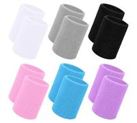 Lunaanda 12 Pack Sweat Bands Wristbands, Sports Wristbands Sweatbands Absorbent for Men and Women, Cotton Elastic Wrist Sport Sweatbands for Gym, Running, Tennis, Basketball, Exercise (6 Colors)