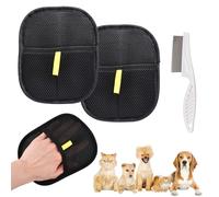 Lunaanda 2 Pcs Pet Hair Remover,1 Flea And Lice Comb For Dogs And Cats,Electrostatic Pet Hair Removal Gloves,Fine Tooth Pet Lice Comb,Reusable,Grooming Tool For Removing Tear Stains, Fleas