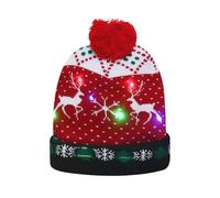 Lunaanda Christmas LED Light Up Hat, Unisex Knitted Xmas Hat with LED Lighting, Winter Snow Holiday Beanie Hat for Adults and Kids Christmas Festival Party (UK, Numeric, 6 7/8, 7 5/8, Black Red1)