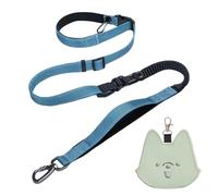 Lunaanda Hands Free Dog Lead with Dog Poop Bag Holder, Adjustable Waist Belt Crossbody Bungee Running Leash with Reflective Stitches for Medium and Large Dogs Walking, Jogging and Training