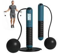 Lunaanda Smart Skipping Rope with Counter, Digital Wireless Jump Rope with Large Cordless Ball-Weighted for Adults, Adjustable Rope, for Fitness Gym Training and Fat-Burning Workouts (Black Green)