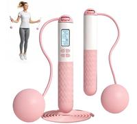 Lunaanda Smart Skipping Rope with Counter, Digital Wireless Jump Rope with Large Cordless Ball-Weighted for Adults, Adjustable Rope, for Fitness Gym Training and Fat-Burning Workouts (Pink White)
