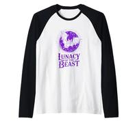 Lunacy of The Beast Bat Flying Against Purple Moon Raglan Baseball Tee