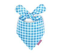 LunaMarie - Luxury Pet Birthday Bandanas -Premium & Silky Poly Fabric | 100% Handmade | Custom Shape Dual Layered (Blue Checkers, X-Small)