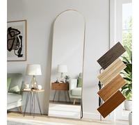 LunaMirror 44x146 CM Arched Full Length Mirrors Aluminium Frame in Classic Natural Wood Look Free Standing Tempered Glass Floor Mirror Full Body Wall Mountable for Bedroom, Living Room, Hallway