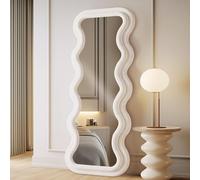 LunaMirror Full Length Mirror 160x60 CM Wavy Full Body Wall Mounted Floor Mirror with Stand Ivory Flannel Frame Leaning Hanging Wall for Bedroom Entrance
