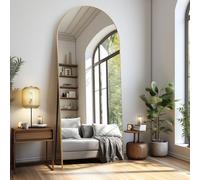 LunaMirror Oversized Full Length Mirrors Large Free Standing Floor Mirror Full Body Wall Mirror for Bedroom Living Room and Entrance, Arch Gold Frame, 180x76 CM