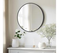 LunaMirror Round Wall Mirror 60x60 CM Circle Wall-Mounted Bathroom Vanity Mirror Stylish Black Aluminum Frame Home Decor Hanging for Bathroom Hallway Entrance Living Room Bedroom