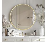 LunaMirror Round Wall Mirror 76x76 CM Circle Wall-Mounted Bathroom Vanity Mirror Stylish Black Aluminum Frame Home Decor Hanging for Bathroom Hallway Entrance Living Room Bedroom