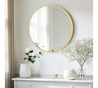LunaMirror Round Wall Mirror 90x90 CM Circle Wall-Mounted Bathroom Vanity Mirror Stylish Black Aluminum Frame Home Decor Hanging for Bathroom Hallway Entrance Living Room Bedroom