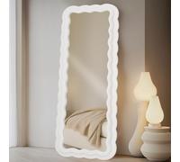 LunaMirror Wavy Full Length Mirror 160x60 CM Full Body Wall Mounted Floor Mirror with Stand Ivory Flannel Frame Leaning Hanging Wall for Bedroom Entrance
