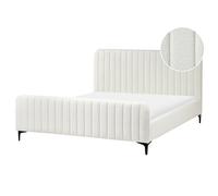 Beliani Bed Boucle Lunan 160 X 200 Cm Eu King Size Off-white, White