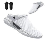 LUNANSM Men's Orthopedic Hollow Out Summer Sandals,Arch Support Knit Mesh Walking Shoes Beach Sandals,Classic Mules Clogs (White, Adult, Men, 8, Numeric, UK Footwear Size System, Wide)