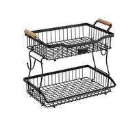 Lunaobrik Fruit Basket for Kitchen Countertop - 2 Tier Food Holder - Space Saving Bread Organizer - Use on Fruit Bread Vegetable Snack Pantry Countertop Kitchen Cupboard Centerpiece