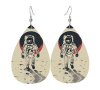 Lunar Astronaut Print Leather Dangle Earrings For Women Elegant Drop Earrings Lightweight Fashion Jewelry