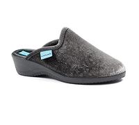 Lunar Audrey Wedged Heel Mule Slipper with Embossed Floral Design 8 UK Grey