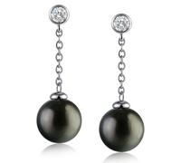 Lunar Belle Tahitian Drop Earrings with Black Pearls and Moissanite Accents in Sterling Silver Elegant Dangle Jewelry Gifts for Women (Abyssal Tear Drop)