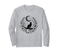 Lunar Black Cat Crescent Moon Floral Witchcraft Long Sleeve T-Shirt
