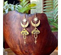 Lunar Celestial Moon Phase Moth Earrings Earrings Women Party Gifts Jewelry-11#Gold Mushroom & Moon Earrings