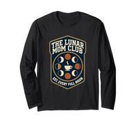 Lunar Coffee Moon Phases Retro Shield Badge Graphic Long Sleeve T-Shirt