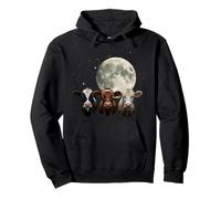 Lunar Cow Trio Full Moon Farm Night Sky Cattle Pullover Hoodie