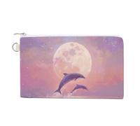 Lunar Dreams Dolphins Canvas Coin Purse Wallet Portable Change Pouch Mini Organizer Bag