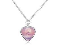 Lunar Dreams Dolphins Pet Ash Necklace Keepsake Memorial Heart Pendant Jewelry