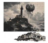 Lunar Eclipse Lighthouse Wooden Jigsaw Puzzle, Adult Brain Game, 300 Pieces | Colour and shape sorting: steady puzzle progress during indoor leisure.
