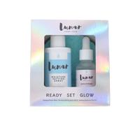 Lunar Glow Ready, Set, Glow Kit, contains a water-based Makeup Primer, Setting Spray, and recycled microfibre Makeup Remover Pads