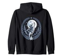 Lunar Howling Wolf Under Full Moon Forest Night Sky Zip Hoodie