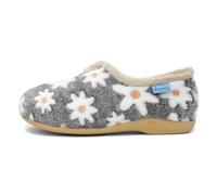 Lunar Ladies' Daisy Grey Flower Slippers - Floral Print Design, Cushioned Insole, Soft Textile Lining, Non-Slip Rubber Sole, Cozy Indoor House Shoes 5 Grey