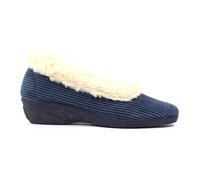 Lunar Ladies' Glynis Blue Fur Trim Wedge Slippers - Soft Lining, Cozy Plush Trim, Cushioned Insole, Low Wedge Heel, Indoor Rubber Sole, Machine Washable Comfort 8 UK Blue