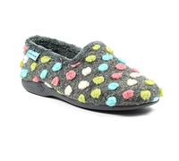 Lunar Ladies' Helix Grey Polka Dot Slippers - Soft Fleece Lining, Slip-On Design, Cushioned Insole, Non-Slip Sole, Cozy Indoor Comfort 6 UK Grey