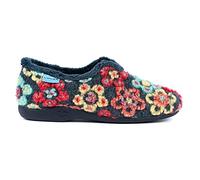 Lunar Ladies' Hippy Navy Flower Full Slippers - Cozy Floral Print, Cushioned Insole, Easy Slip-On Design, Warm Lined, Durable Indoor Rubber Sole 5 UK Blue