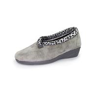 Lunar Ladies' Paloma Slippers in Grey with Leopard Trim - Cozy Memory Foam Insole, Soft Lining, Non Slip Rubber Sole, Stylish Indoor House Shoes 6 Grey