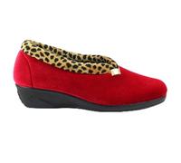 Lunar Ladies' Paloma Slippers in Red with Leopard Trim - Cozy Memory Foam Insole, Soft Lining, Non Slip Rubber Sole, Stylish Indoor House Shoes 4 Red